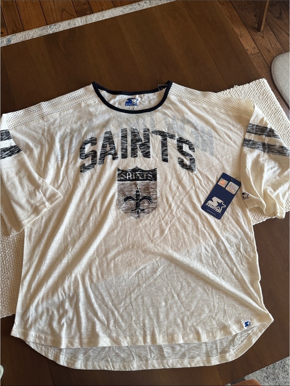 Starter New Orleans Saints NFL White Mesh Sleeve T-Shirt Large